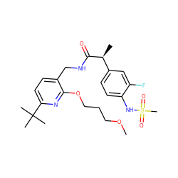 COCCCOc1nc(C(C)(C)C)ccc1CNC(=O)[C@@H](C)c1ccc(NS(C)(=O)=O)c(F)c1 ZINC000146173427