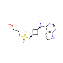 COCCCS(=O)(=O)N[C@H]1C[C@@H](N(C)c2ncnc3[nH]ccc23)C1 ZINC001772580717