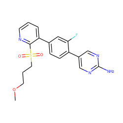 COCCCS(=O)(=O)c1ncccc1-c1ccc(-c2cnc(N)nc2)c(F)c1 ZINC000224702591