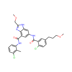 COCCCc1ccc(Cl)c(C(=O)Nc2cc(C(=O)Nc3cccc(Cl)c3C)c3nc(COC)[nH]c3c2)c1 ZINC000218684334