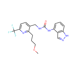 COCCCc1nc(C(F)(F)F)ccc1CNC(=O)Nc1cccc2[nH]ncc12 ZINC000049113839