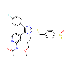 COCCCn1c(SCc2ccc([S@@+](C)[O-])cc2)nc(-c2ccc(F)cc2)c1-c1ccnc(NC(C)=O)c1 ZINC000028634704