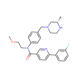 COCCN(C(=O)c1ccc(-c2cccc(F)c2)nc1)c1ccc(CN2CCN[C@@H](C)C2)cc1 ZINC000095598473