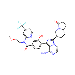 COCCN(C(=O)c1ccc(-c2nc([C@@H]3CC[C@H]4CCC(=O)N4C3)n3ccnc(N)c23)c(O)c1)c1cc(C(F)(F)F)ccn1 ZINC000145658248