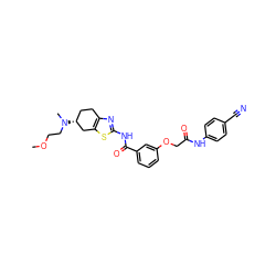 COCCN(C)[C@@H]1CCc2nc(NC(=O)c3cccc(OCC(=O)Nc4ccc(C#N)cc4)c3)sc2C1 ZINC000141663184