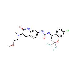 COCCN(C)[C@@H]1Cc2ccc(NC(=O)N[C@@H]3CC(CF)(CF)Oc4cc(Cl)ccc43)cc2NC1=O ZINC000144292345