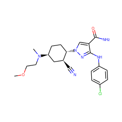 COCCN(C)[C@H]1CC[C@H](n2cc(C(N)=O)c(Nc3ccc(Cl)cc3)n2)[C@@H](C#N)C1 ZINC000222981312