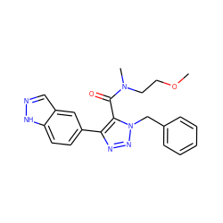 COCCN(C)C(=O)c1c(-c2ccc3[nH]ncc3c2)nnn1Cc1ccccc1 ZINC000063298298