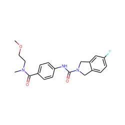 COCCN(C)C(=O)c1ccc(NC(=O)N2Cc3ccc(F)cc3C2)cc1 ZINC000166712315