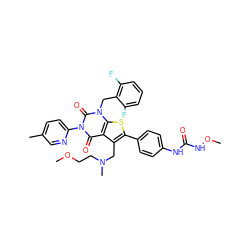 COCCN(C)Cc1c(-c2ccc(NC(=O)NOC)cc2)sc2c1c(=O)n(-c1ccc(C)cn1)c(=O)n2Cc1c(F)cccc1F ZINC000072108748