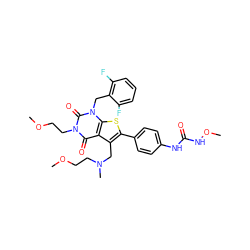 COCCN(C)Cc1c(-c2ccc(NC(=O)NOC)cc2)sc2c1c(=O)n(CCOC)c(=O)n2Cc1c(F)cccc1F ZINC000072109383