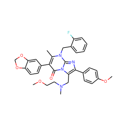 COCCN(C)Cc1c(-c2ccc(OC)cc2)nc2n(Cc3ccccc3F)c(C)c(-c3ccc4c(c3)OCO4)c(=O)n12 ZINC000026265489