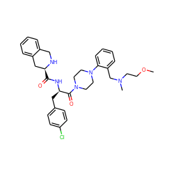 COCCN(C)Cc1ccccc1N1CCN(C(=O)[C@@H](Cc2ccc(Cl)cc2)NC(=O)[C@H]2Cc3ccccc3CN2)CC1 ZINC000028346377