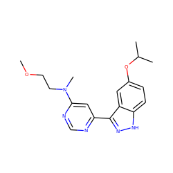 COCCN(C)c1cc(-c2n[nH]c3ccc(OC(C)C)cc23)ncn1 ZINC000221182281