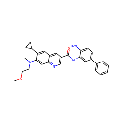 COCCN(C)c1cc2ncc(C(=O)Nc3cc(-c4ccccc4)ccc3N)cc2cc1C1CC1 ZINC000144672592