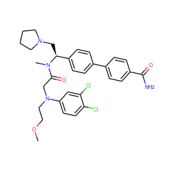 COCCN(CC(=O)N(C)[C@@H](CN1CCCC1)c1ccc(-c2ccc(C(N)=O)cc2)cc1)c1ccc(Cl)c(Cl)c1 ZINC000044351862