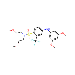 COCCN(CCOC)S(=O)(=O)c1ccc(Nc2cc(OC)cc(OC)c2)cc1C(F)(F)F ZINC000145082017