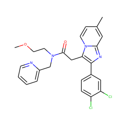 COCCN(Cc1ccccn1)C(=O)Cc1c(-c2ccc(Cl)c(Cl)c2)nc2cc(C)ccn12 ZINC000199810864