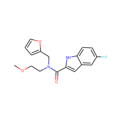 COCCN(Cc1ccco1)C(=O)c1cc2cc(F)ccc2[nH]1 ZINC000025097293