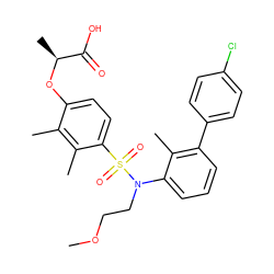 COCCN(c1cccc(-c2ccc(Cl)cc2)c1C)S(=O)(=O)c1ccc(O[C@@H](C)C(=O)O)c(C)c1C ZINC000071330842