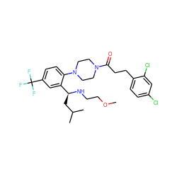 COCCN[C@@H](CC(C)C)c1cc(C(F)(F)F)ccc1N1CCN(C(=O)CCc2ccc(Cl)cc2Cl)CC1 ZINC000036285454