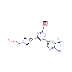 COCCN1C[C@H]2[C@@H](C1)[C@@H]2c1cc(-c2cnc(N)c(C(F)(F)F)c2)nc(N2CC3CC2C3)n1 ZINC000653676800