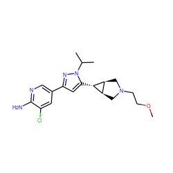 COCCN1C[C@H]2[C@@H](C1)[C@@H]2c1cc(-c2cnc(N)c(Cl)c2)nn1C(C)C ZINC000148071962