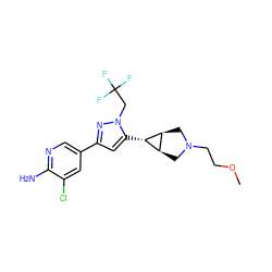 COCCN1C[C@H]2[C@@H](C1)[C@@H]2c1cc(-c2cnc(N)c(Cl)c2)nn1CC(F)(F)F ZINC000148074848