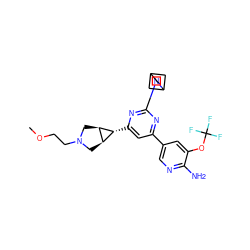 COCCN1C[C@H]2[C@@H](C1)[C@@H]2c1cc(-c2cnc(N)c(OC(F)(F)F)c2)nc(N2CC3CC2C3)n1 ZINC000653773134