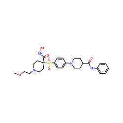 COCCN1CCC(C(=O)NO)(S(=O)(=O)c2ccc(N3CCC(C(=O)Nc4ccccc4)CC3)cc2)CC1 ZINC000049777275