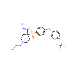 COCCN1CCC(C(=O)NO)(S(=O)(=O)c2ccc(Oc3ccc(SC(F)(F)F)cc3)cc2)CC1 ZINC000072109689