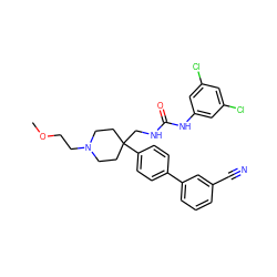 COCCN1CCC(CNC(=O)Nc2cc(Cl)cc(Cl)c2)(c2ccc(-c3cccc(C#N)c3)cc2)CC1 ZINC000028116740