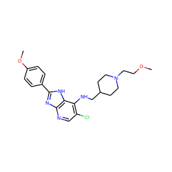 COCCN1CCC(CNc2c(Cl)cnc3nc(-c4ccc(OC)cc4)[nH]c23)CC1 ZINC000653792922