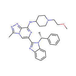 COCCN1CCC(Nc2nc(-c3nc4ccccc4n3[C@H](C)c3ccccc3)cn3c(C)nnc23)CC1 ZINC000209371958