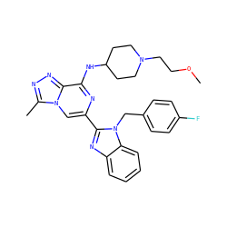 COCCN1CCC(Nc2nc(-c3nc4ccccc4n3Cc3ccc(F)cc3)cn3c(C)nnc23)CC1 ZINC000209372058