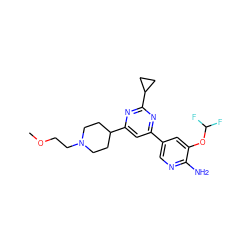 COCCN1CCC(c2cc(-c3cnc(N)c(OC(F)F)c3)nc(C3CC3)n2)CC1 ZINC000653769207