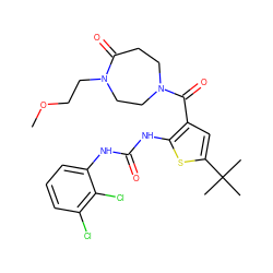 COCCN1CCN(C(=O)c2cc(C(C)(C)C)sc2NC(=O)Nc2cccc(Cl)c2Cl)CCC1=O ZINC000073199884