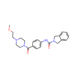 COCCN1CCN(C(=O)c2ccc(NC(=O)N3Cc4ccccc4C3)cc2)CC1 ZINC000167619730