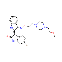 COCCN1CCN(CCO/N=C2C(=C3/C(=O)Nc4cc(Br)ccc43)/Nc3ccccc3/2)CC1 ZINC000101182810