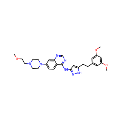 COCCN1CCN(c2ccc3c(Nc4cc(CCc5cc(OC)cc(OC)c5)[nH]n4)ncnc3c2)CC1 ZINC000653854517