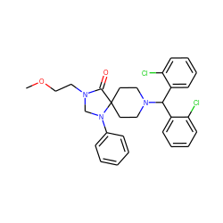 COCCN1CN(c2ccccc2)C2(CCN(C(c3ccccc3Cl)c3ccccc3Cl)CC2)C1=O ZINC000096901345