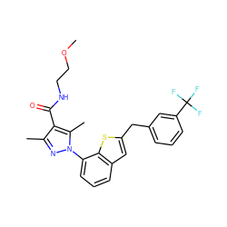 COCCNC(=O)c1c(C)nn(-c2cccc3cc(Cc4cccc(C(F)(F)F)c4)sc23)c1C ZINC000208323293