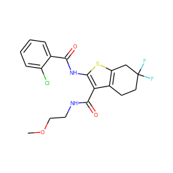 COCCNC(=O)c1c(NC(=O)c2ccccc2Cl)sc2c1CCC(F)(F)C2 ZINC000095558866