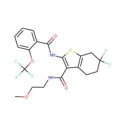 COCCNC(=O)c1c(NC(=O)c2ccccc2OC(F)(F)F)sc2c1CCC(F)(F)C2 ZINC000095559840