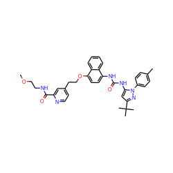 COCCNC(=O)c1cc(CCOc2ccc(NC(=O)Nc3cc(C(C)(C)C)nn3-c3ccc(C)cc3)c3ccccc23)ccn1 ZINC000653724753