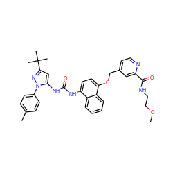 COCCNC(=O)c1cc(COc2ccc(NC(=O)Nc3cc(C(C)(C)C)nn3-c3ccc(C)cc3)c3ccccc23)ccn1 ZINC000653723315