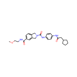 COCCNC(=O)c1ccc2c(c1)CN(C(=O)Nc1ccc(NC(=O)CC3CCCC3)cc1)C2 ZINC000167006133