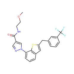 COCCNC(=O)c1cnn(-c2cccc3cc(Cc4cccc(C(F)(F)F)c4)sc23)c1 ZINC000208321265