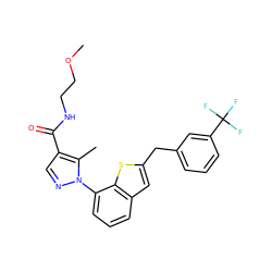 COCCNC(=O)c1cnn(-c2cccc3cc(Cc4cccc(C(F)(F)F)c4)sc23)c1C ZINC000143585625