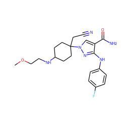 COCCNC1CCC(CC#N)(n2cc(C(N)=O)c(Nc3ccc(F)cc3)n2)CC1 ZINC000219331721